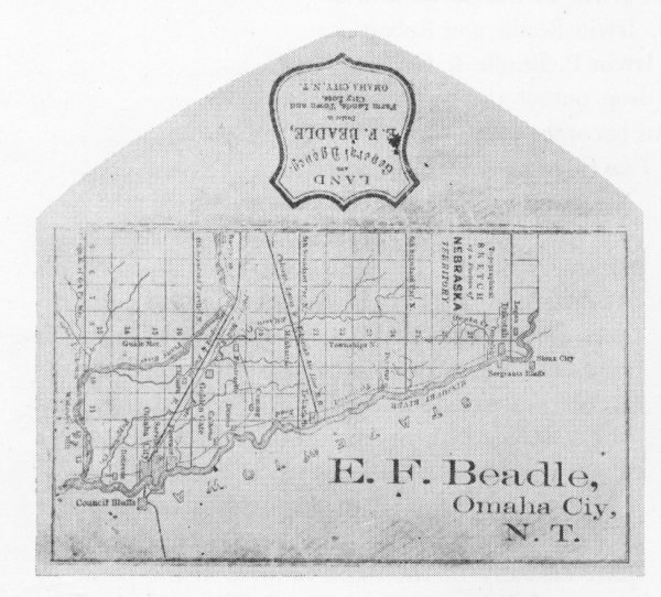 Figure 7.  Business envelope of Erastus Beadle in Omaha, 1857