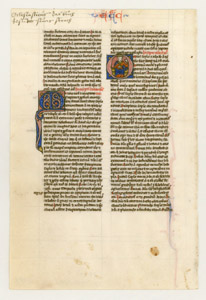 Verso of 13th century Paris Bible leaf with historiated initial of King Solomon